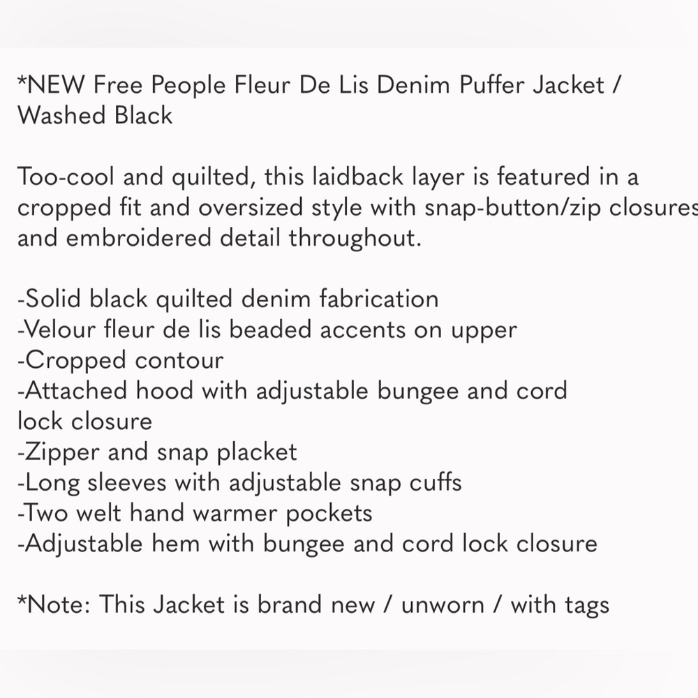Free People Fleur De Lis Denim Puffer Jacket / Washed Black - Picture 4 of 4